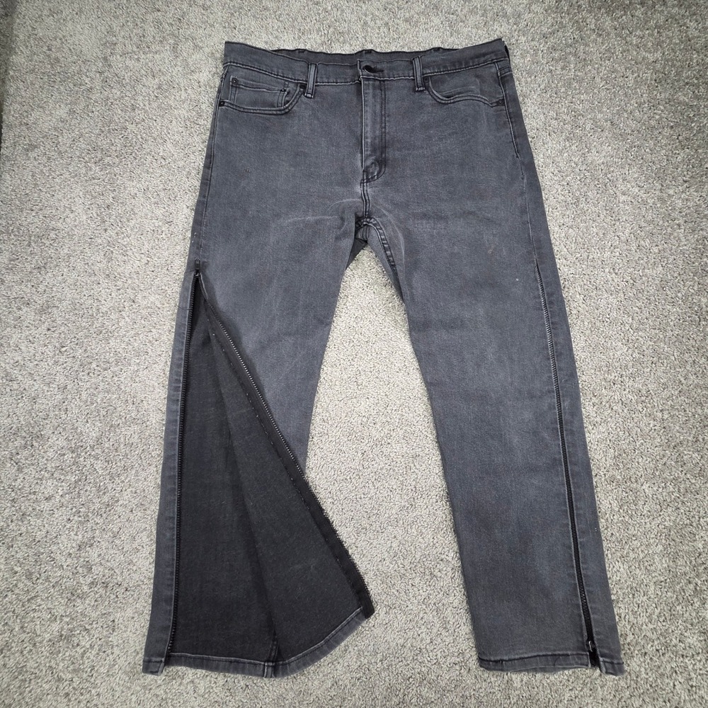 Levi's 502 Jeans Mens 38x30 Faded Black Outseam Zippers Taper Zip Moto Biker